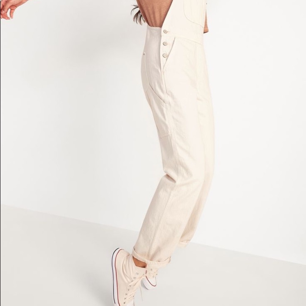 Old Navy Slouchy Straight Ecru-Wash Workwear Jean Overalls for Women